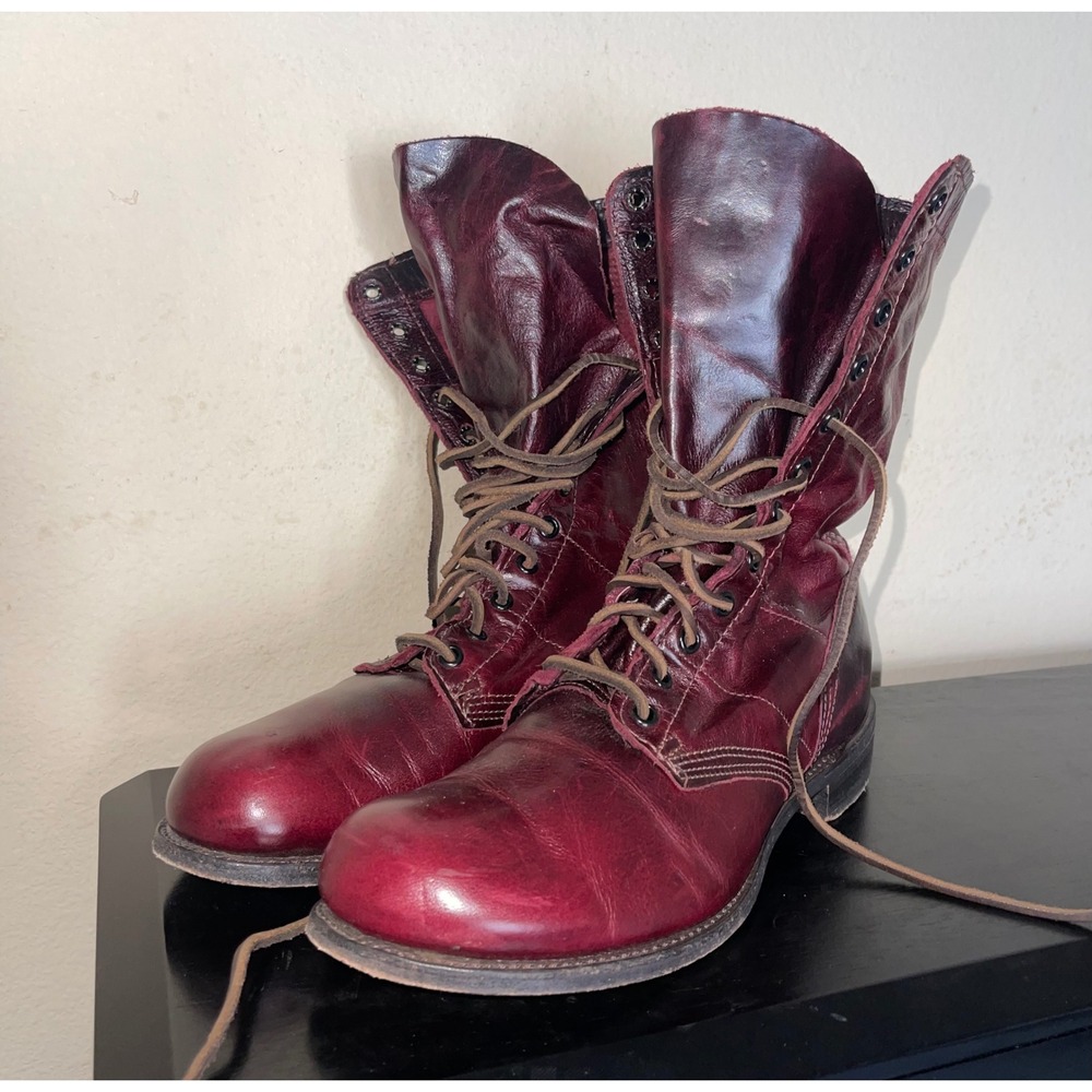 Vintage Shoe Company Leather Combat Boots Burgundy Oxblood USA Men's Size 8.5